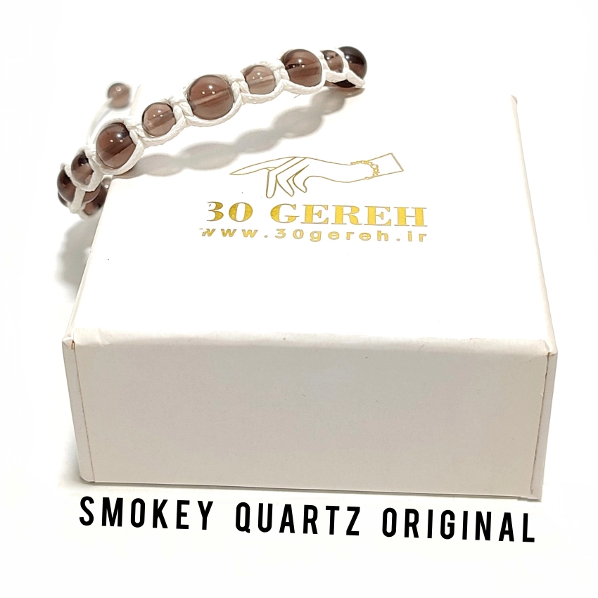 دستبند سنگی و چرم اصل و خاص کوارتز دودی درجه یک دستبند سنگ اسموکی سایز 6 و 8 گرد