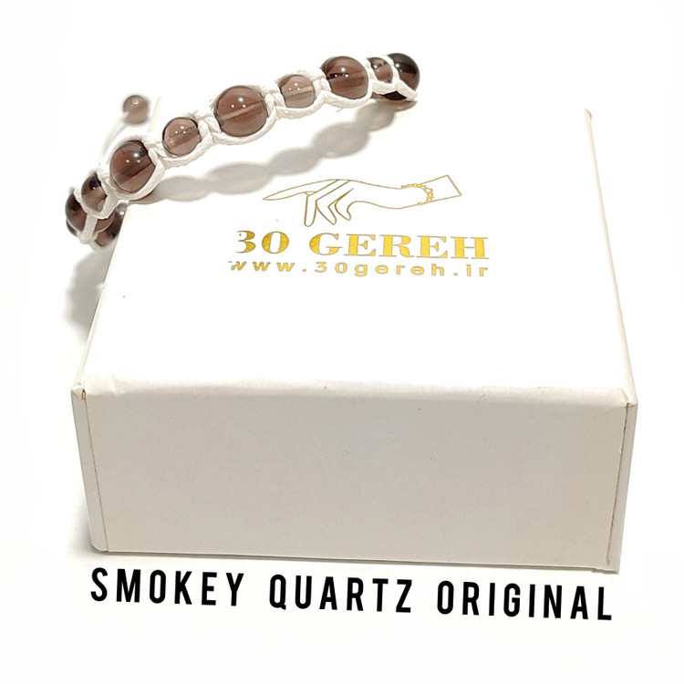 دستبند سنگی و چرم اصل و خاص کوارتز دودی درجه یک دستبند سنگ اسموکی سایز 6 و 8 گرد