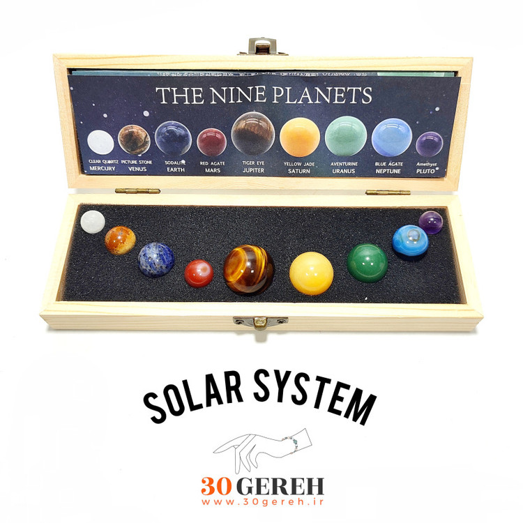 سنگ های اصل و معدنی شبیه سازی سیارات منظومه شمسی با جعبه چوبی مخصوص و کارت مشخصات