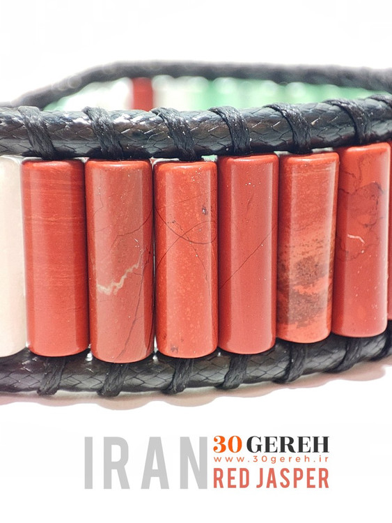 دستبند سنگ های آونتورین جاسپر قرمز کریستال کوارتز اصل معدنی اولین دستبند سنگی نشان پرچم ایران در کشور