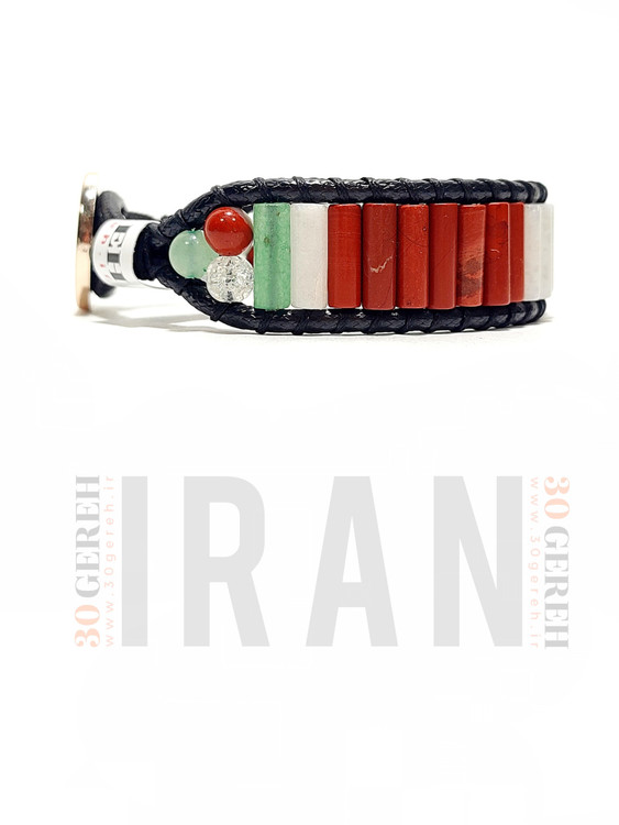 دستبند سنگ های آونتورین جاسپر قرمز کریستال کوارتز اصل معدنی اولین دستبند سنگی نشان پرچم ایران در کشور