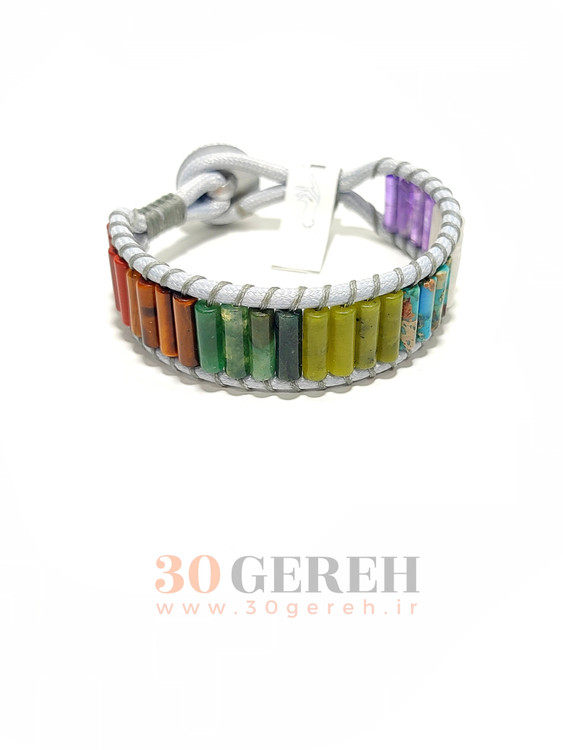 دستبند بهشت هفتم با سنگ های خاص تراش استوانه ای دستبند سنگی هفت چاکرا