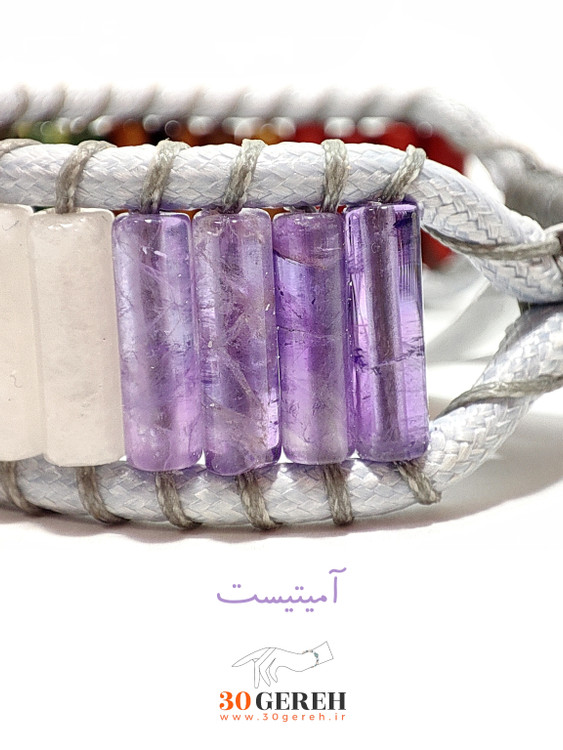 دستبند بهشت هفتم با سنگ های خاص تراش استوانه ای دستبند سنگی هفت چاکرا