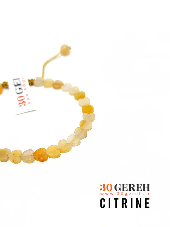 دستبند سنگی سیترین تراش قلب تخت جدید ترین تراش گوهر سنگ دستبند سیترین قلب