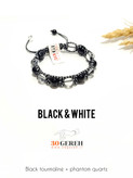 دستبند سنگی تورمالین سیاه و کریستال کوارتز اصل و معدنی دستبند سیاه سفید