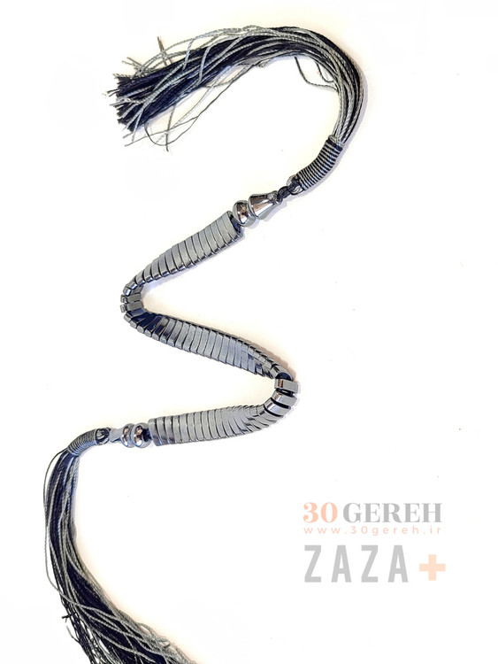 اولین تسبیح زازا دستساز در ایران دو سر شیخک و آویز با سنگ حدید اصل درجه یک بسیار براق تسبیح سنگی زازا