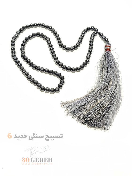 تسبیح سنگ اصل حدید درجه یک سایز 6 بلند 101 عددی با آویز حجیم