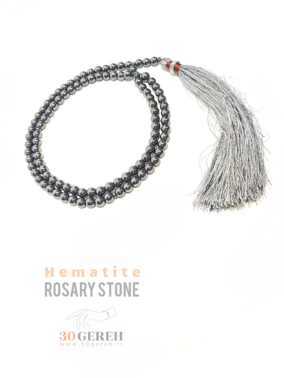 تسبیح سنگ اصل حدید درجه یک سایز 6 بلند 101 عددی با آویز حجیم