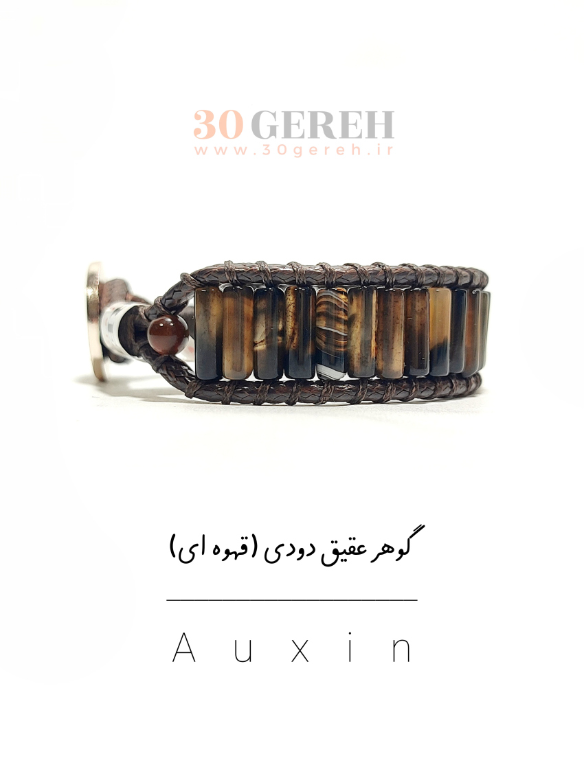 دستبند سنگی عقیق قهوه ای اصل معدنی با چرم ضخیم دستبند سنگ اکسین