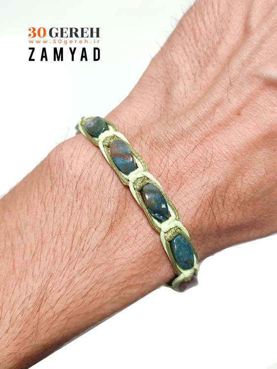 دستبند زامیاد با سنگ طبیعی و اصل عقیق خزه ای تراش پیچ