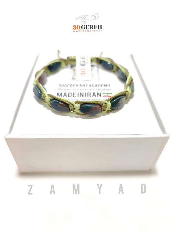 دستبند زامیاد با سنگ طبیعی و اصل عقیق خزه ای تراش پیچ