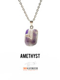 گردنبند سنگی آمیتیست طبیعی برزیل مدل لیس آگات براق با زنجیر استیل رایگان
