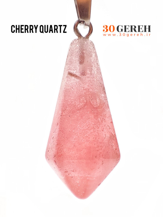 گردنبند سنگ اصل کوارتز چری صورتی خوش رنگ دخترانه و خاص با زنجیر استیل دیپلمات رایگان