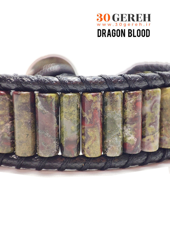 دستبند سنگی و چرم مردانه و زنانه با سنگ اصل و طبیعی جاسپر خون اژدها