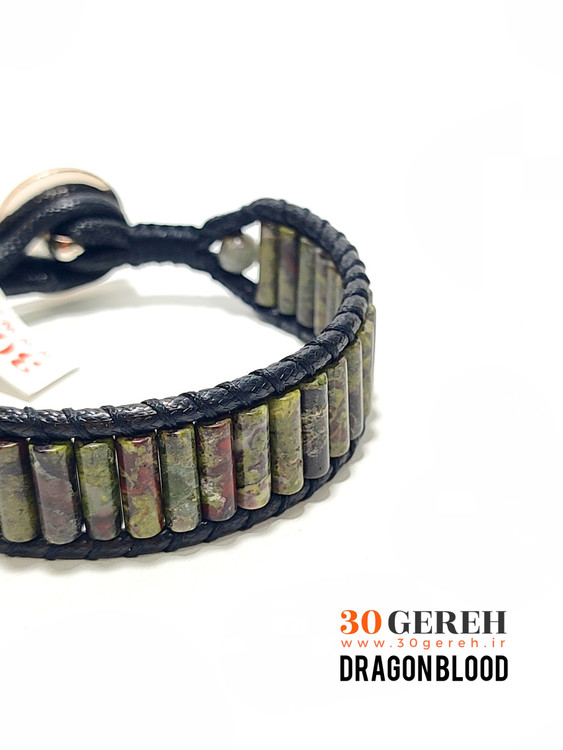 دستبند سنگی و چرم مردانه و زنانه با سنگ اصل و طبیعی جاسپر خون اژدها