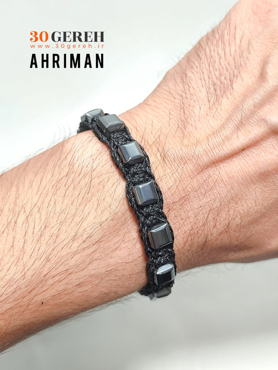 دستبند سنگی اهریمن با سنگ تراش جواهری حدید صینی یا هماتیت اصل طبیعی