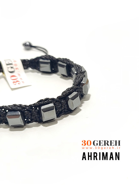 دستبند سنگی اهریمن با سنگ تراش جواهری حدید صینی یا هماتیت اصل طبیعی
