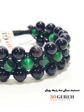 دستبند سنگی سه ردیفه عقیق سیاه و چشم ببر سبز اصل دستبند رویال