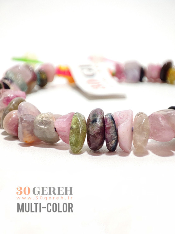 دستبند سنگی نامنظم تورمالین رنگی خاص سایز بزرگ درجه یک دستبند تورمالین مولتی کالر