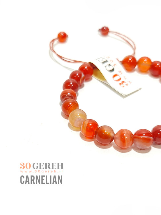 دستبند سنگ عقیق کارنلین طبیعی درجه یک رگه دار سایز 8 قابل تنظیم