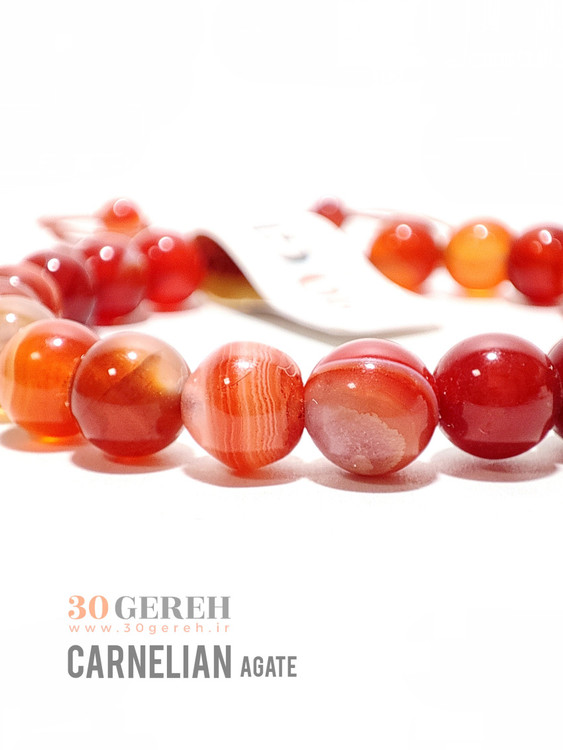 دستبند سنگ عقیق کارنلین طبیعی درجه یک رگه دار سایز 8 قابل تنظیم