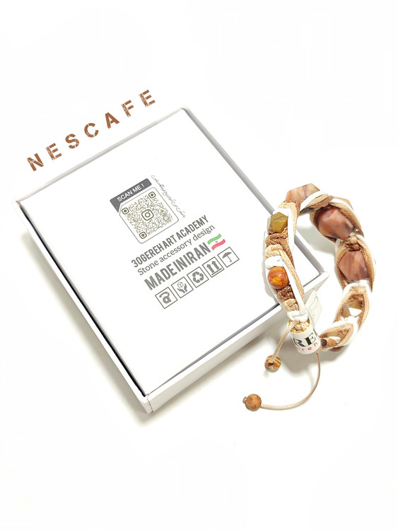 دستبند سنگی نسکافه با تراش خاص سنگ جاسپر اصل قابل تنظیم و یونیسکس