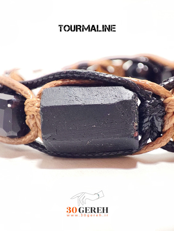 دستبند سنگی تورمالین و چشم ببر درجه یک تراش خاص دستبند جنگجو