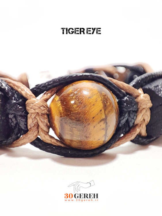 دستبند سنگی تورمالین و چشم ببر درجه یک تراش خاص دستبند جنگجو