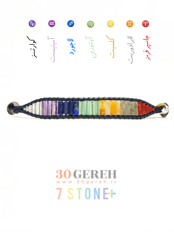 دستبند هفت چاکرا سنگی خاص با جدیدترین طراحی و تراش لوله ای سنگ های اصل شناسنامه دار