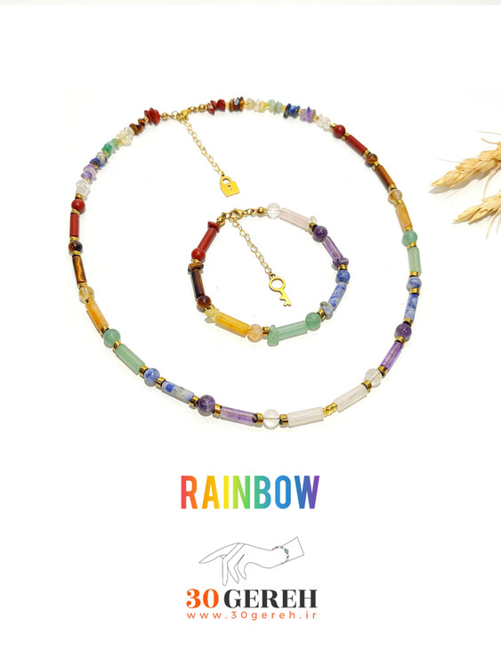 نیمست گردنبند دستبند سنگی هفت چاکرای اصل و معدنی با تراش خاص