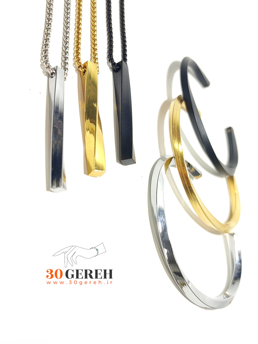 گردنبند و دستبند طرح پیچ طلایی با زنجیر استیل ویتالی رنگ ثابت