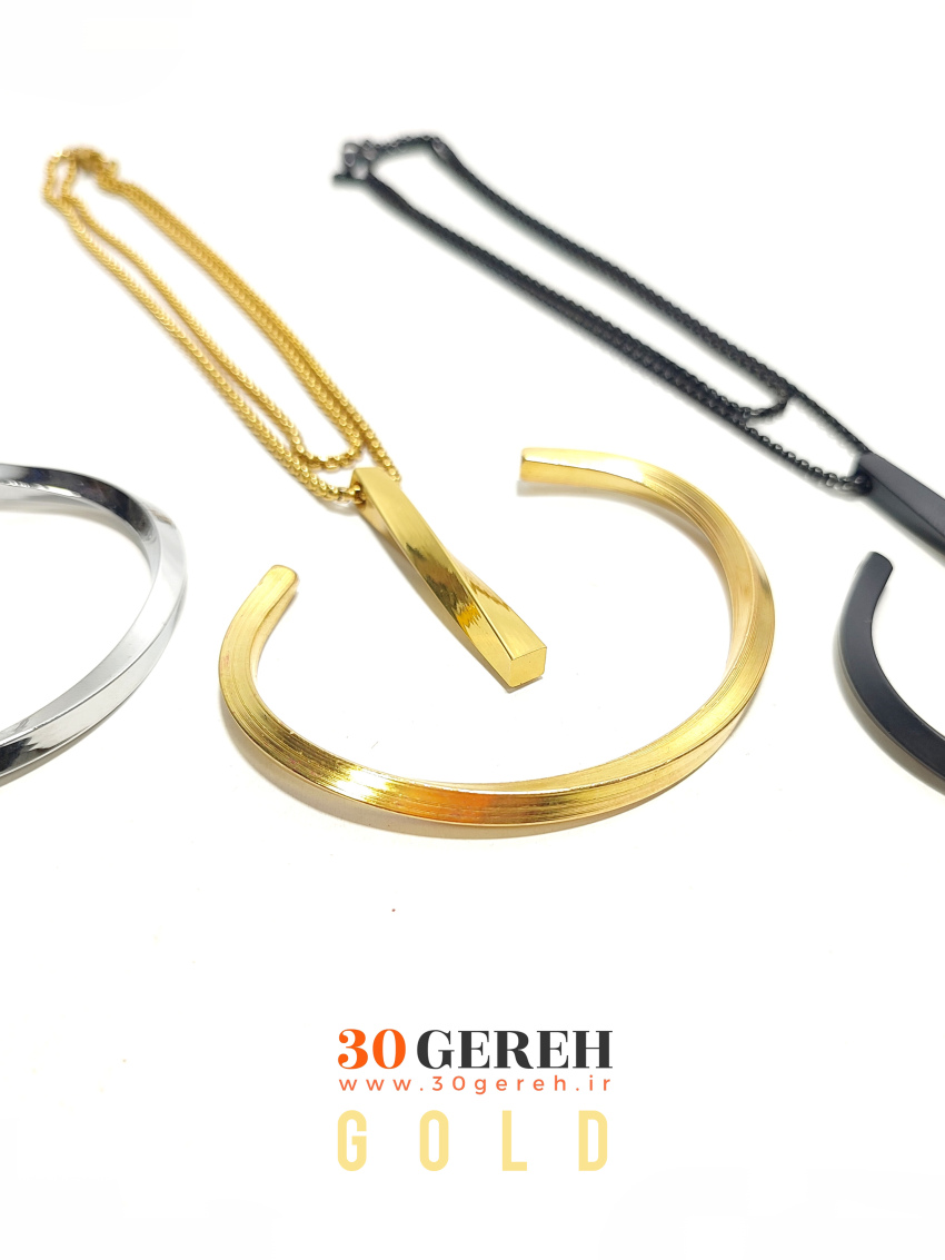 گردنبند و دستبند طرح پیچ نقره ای با زنجیر استیل ویتالی رنگ ثابت