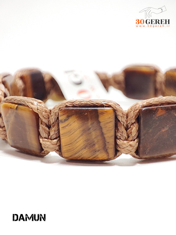 دستبند سنگ چشم ببر اصل تراش خاص با بافت چرمی روشن قابل تنظیم مردانه زنانه