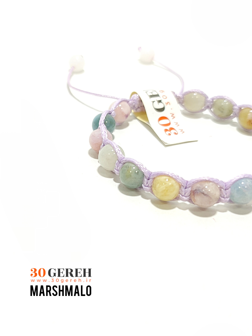 دستبند سنگی مورگانایت اصل و معدنی با بافت چرمی یاسی بنفش