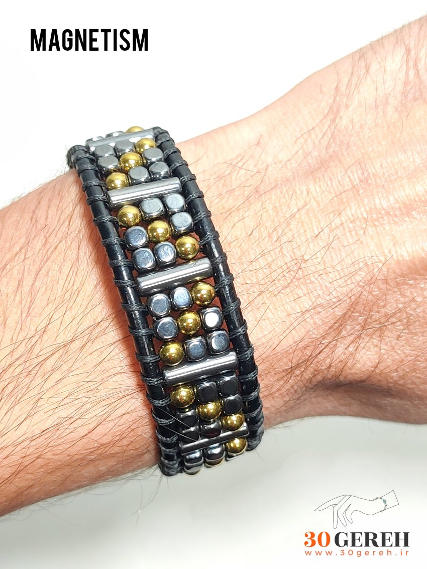 دستبند سنگی حدید چند تراش خاص دستبند سنگ اصل مغناطیس