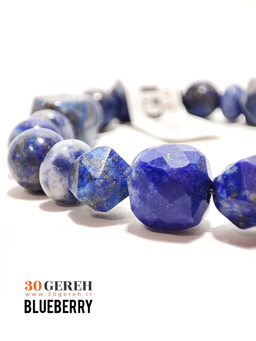 دستبند سنگی دوردیفه لاجورد اصل معدنی تراش های خاص قابل تنظیم